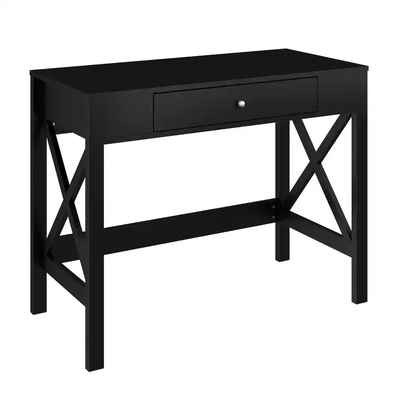 Writing Desk - Modern Desk with X-Pattern Legs and Drawer Storage - For Home Office, Bedroom, Computer, or Craft Table by Lavish Home (Black)