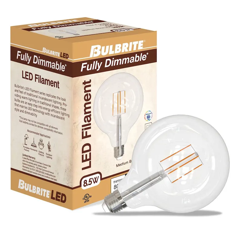 Bulbrite Pack of (2) 8.5 Watt Dimmable Filament G40 Medium (E26) LED Bulb