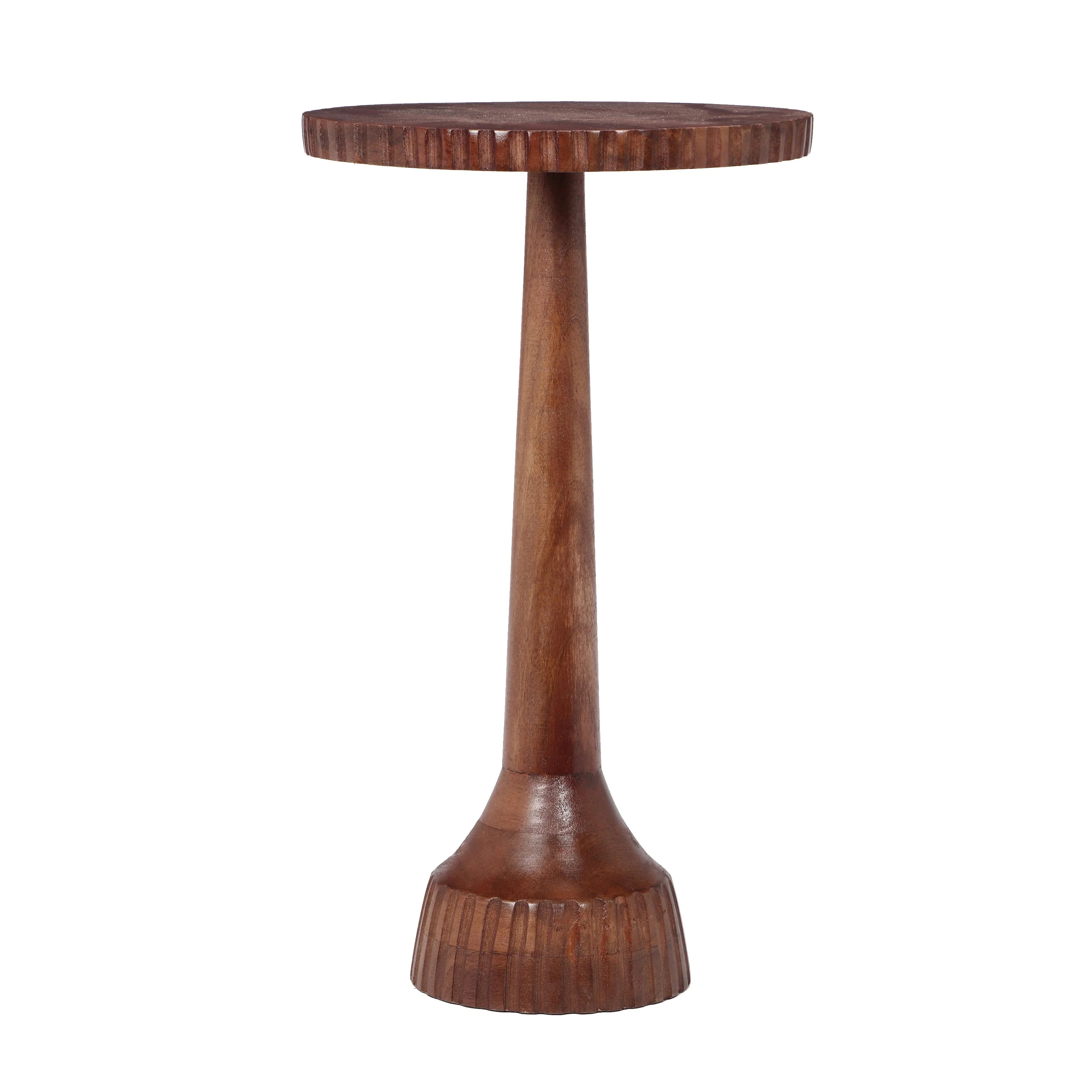 Modern Solid Mango Wood Pedestal End Table, Fully Assembled
