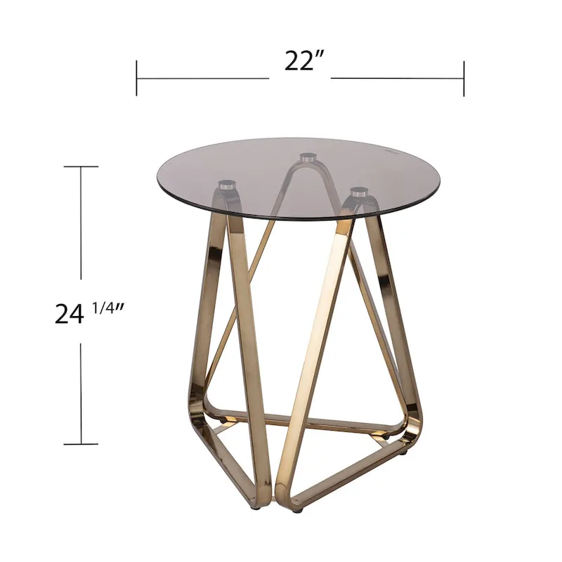 24 Champagne Glass And Iron Round End Table - 22x22x24.25