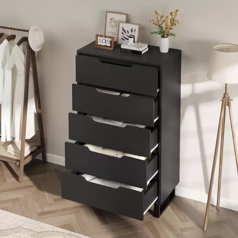 50 Tall 5-Drawer Dresser with Storage, Freestanding Vertical Chest for Bedroom, Living Room, or Entryway  Adjustable Legs, Black Finish
