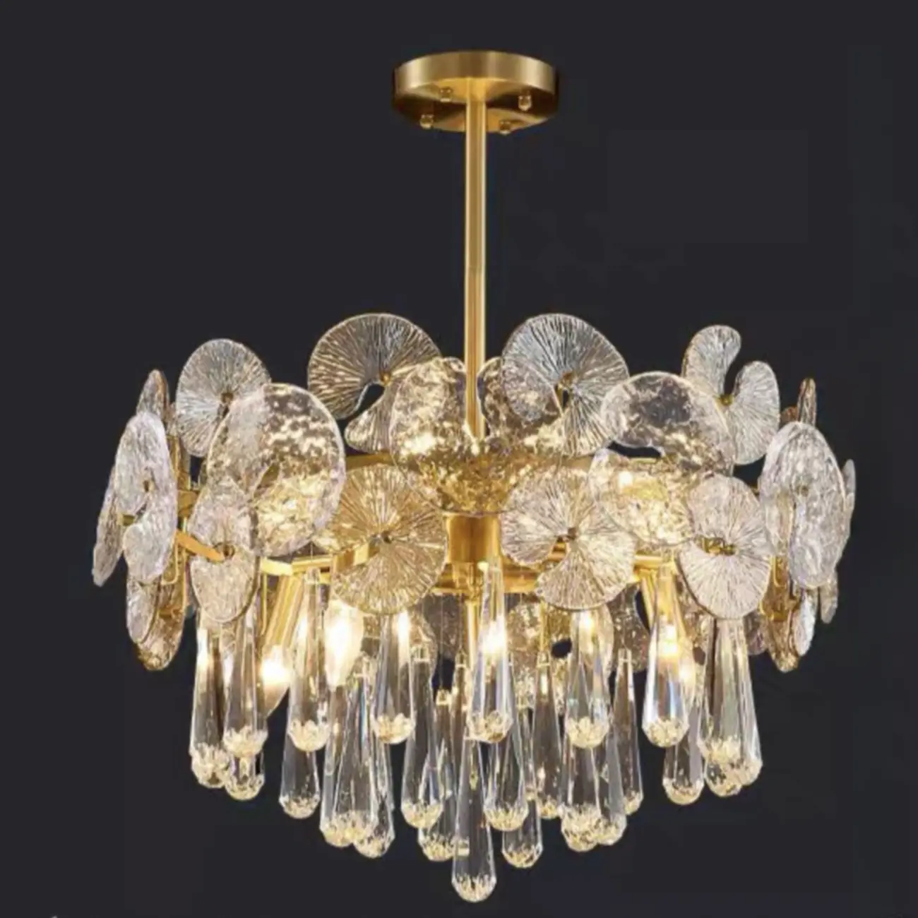 Gold Crystal Glass Floral Modern Chandelier Light