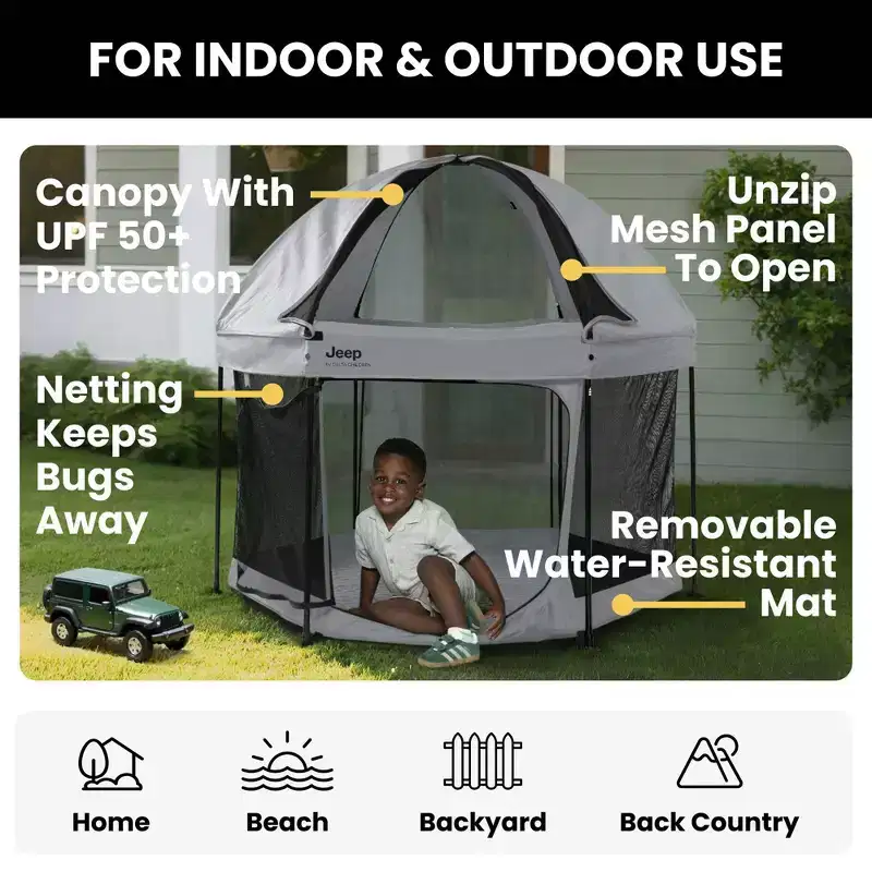 Jeep Hexagon Pop Up Playard with Removable Canopy