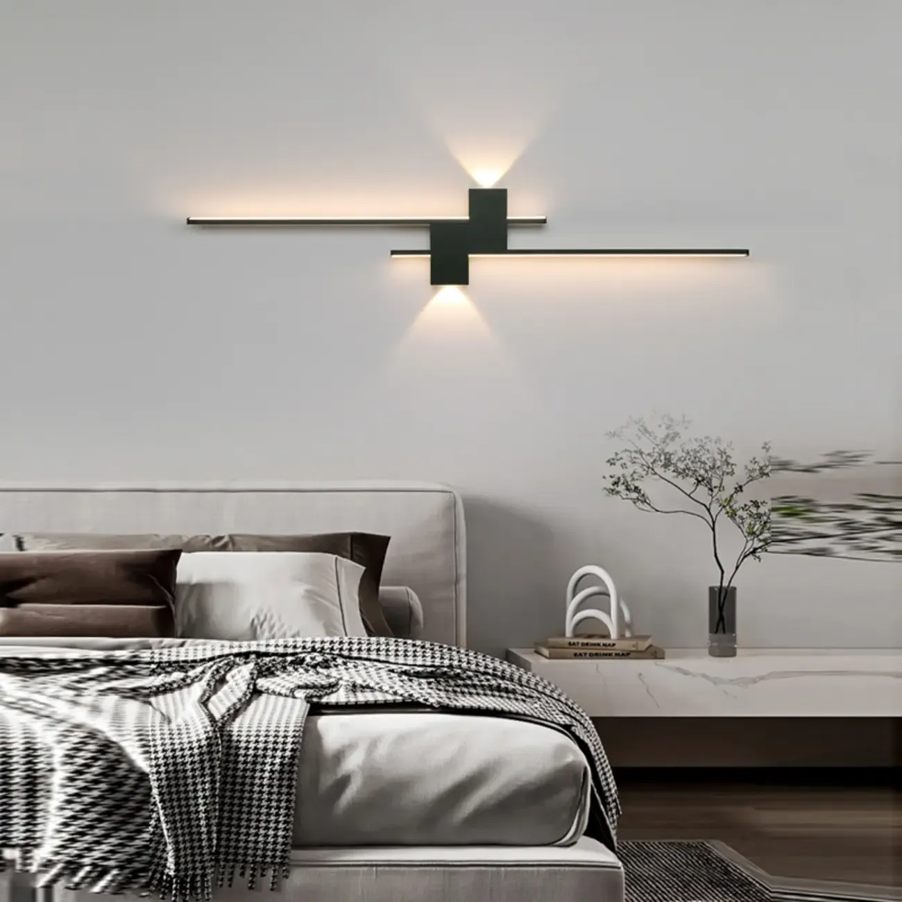5-Light Modern Black Linear LED Wall Sconce for Bedroom