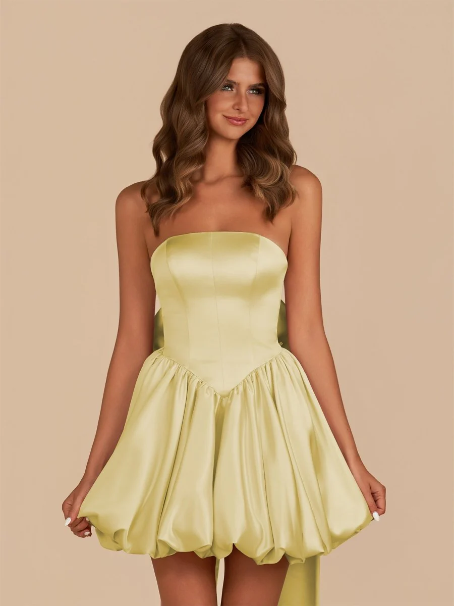 Yellow Strapless Satin A-Line Homecoming Dress with Bow