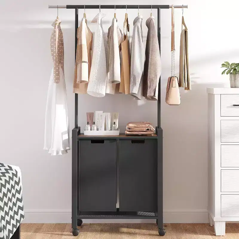 COZONY Laundry Sorter Cart with Hanging Rack & Shelf, 2/3/4-Section Rolling Laundry Hamper with Lockable Wheels, Black