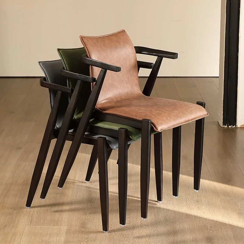 Oak wood Faux Leather Mid-Century Arm Chair