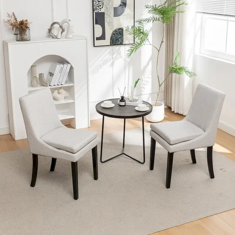 Modern Dining Chairs Set of 2, Upholstered Kitchen & Dining Room Chairs with Solid Wood Legs,Tufted Linen Fabric Chairs