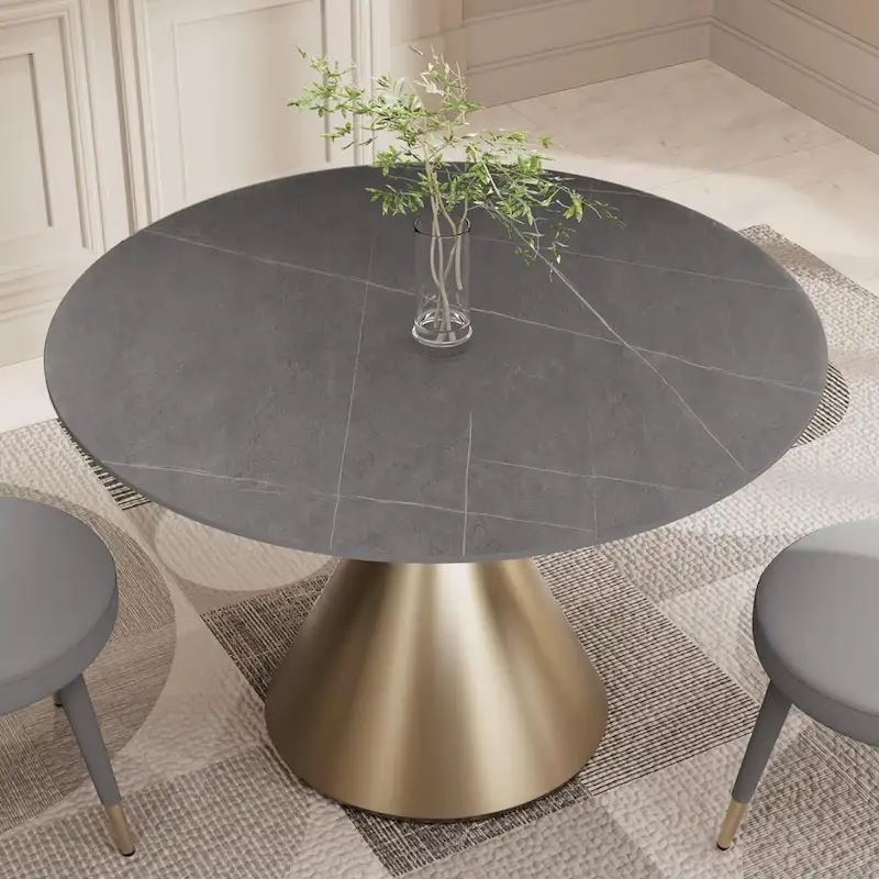 Modern Round Dining Table with Gold Metal Base