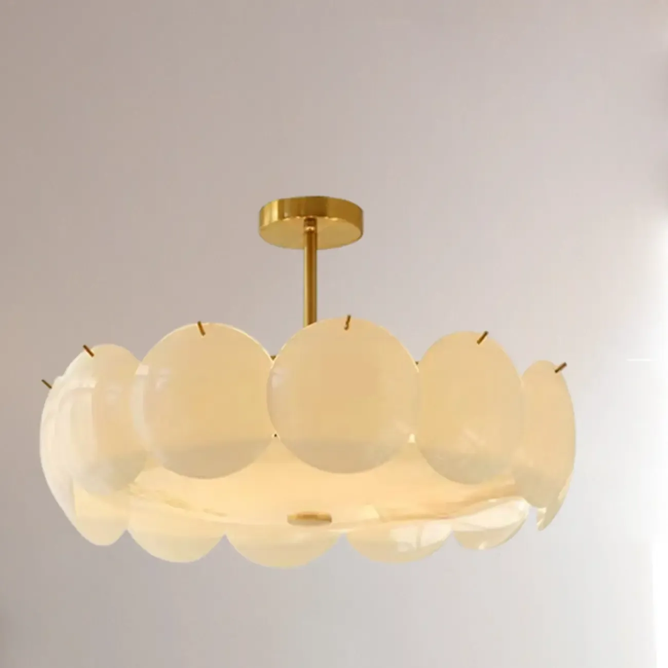 White Circle Glass Gold Semi Flush Mount Ceiling Light