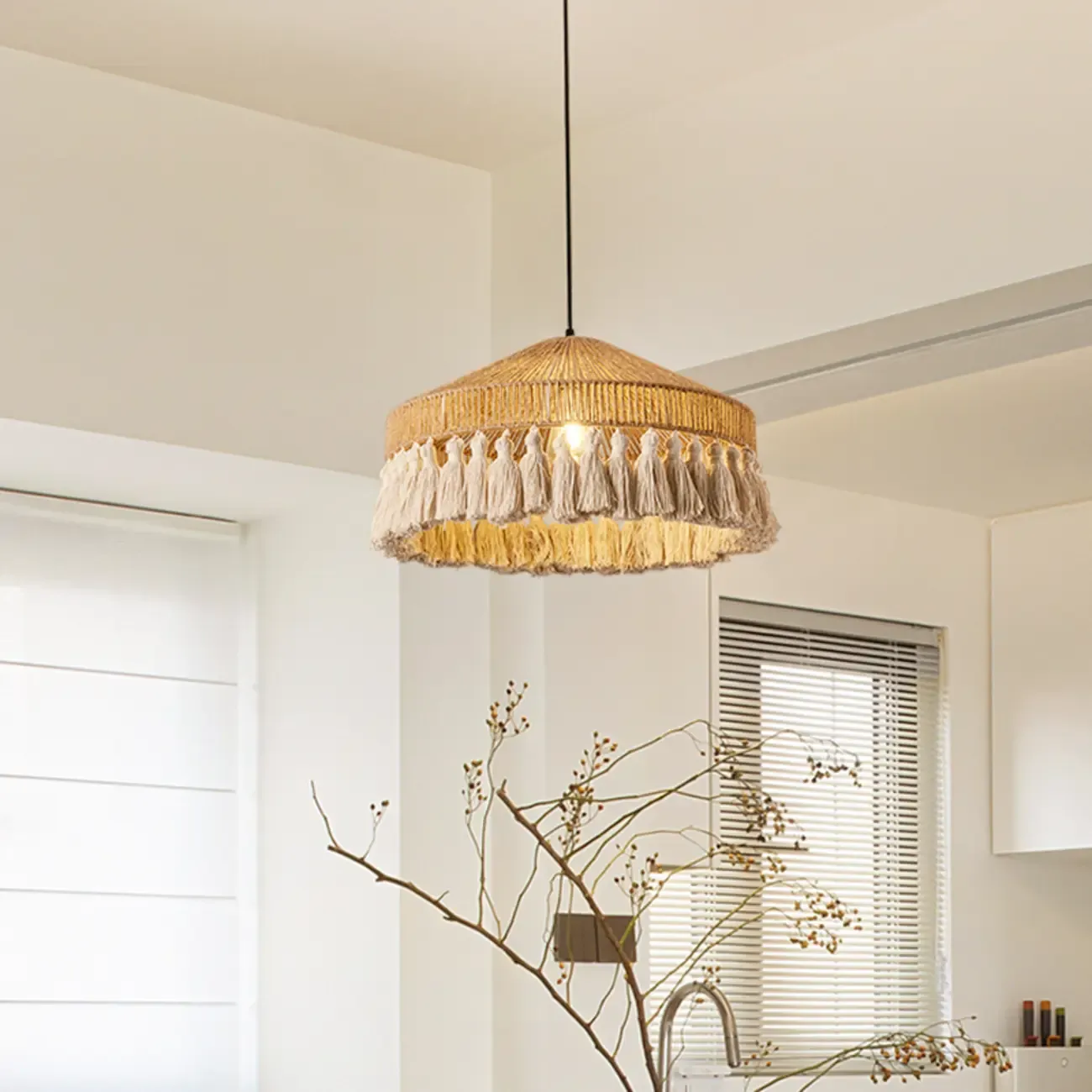 Oriental Dome Rope Shade Pendant Light for Dining Room