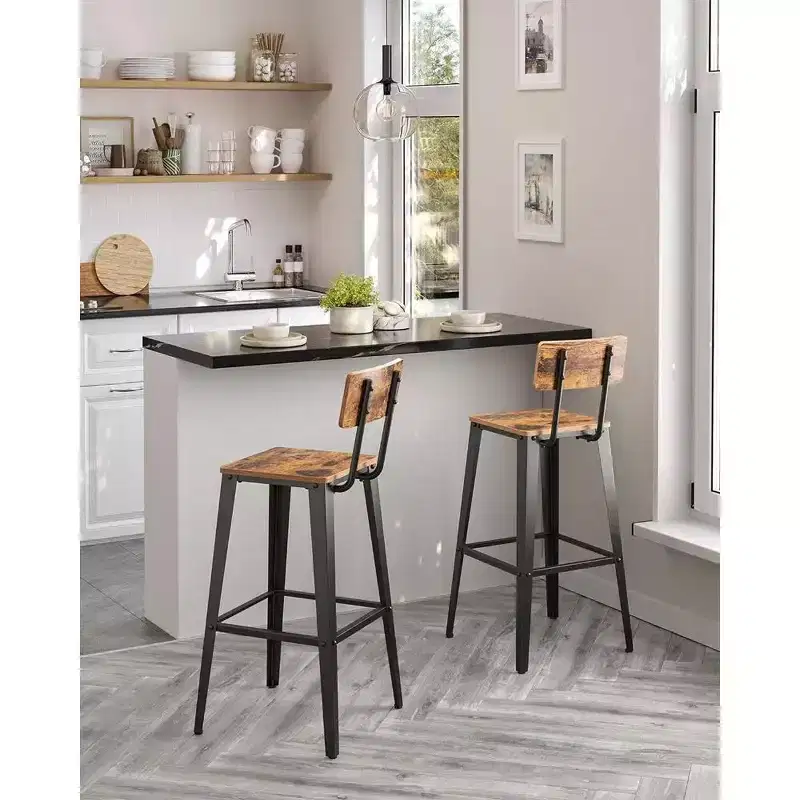VASAGLE Set of 2 Bar Stools, Bar Height Stools, Tall Bar Stools with Back, Bar Chairs, Steel Frame, Industrial Style