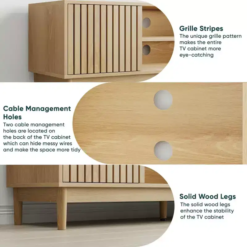 GDFStudio Rajesh Modern Wooden 55 TV Stand with Open Shelves and Cable Hole
