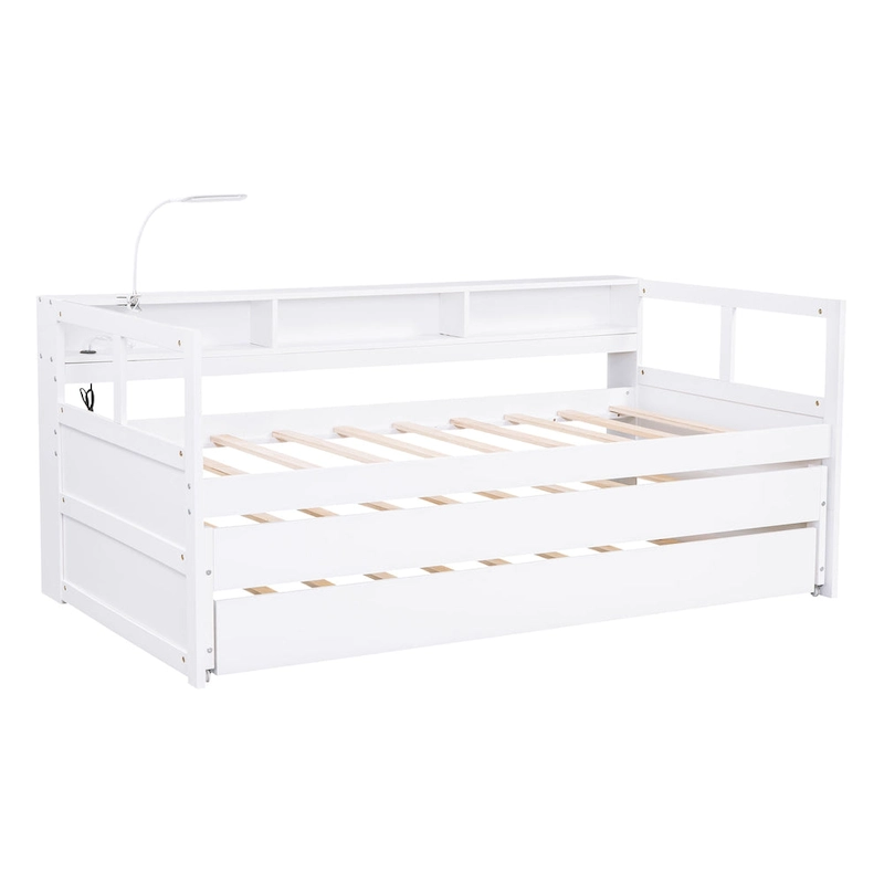 Twin XL Wood Daybed with 2 Trundles and USB Charging Design