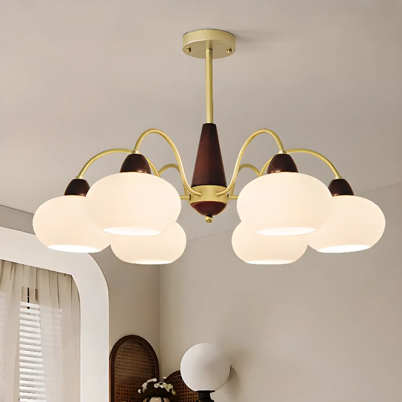 Classic Gold Glass Drum Shade Elegant Chandelier