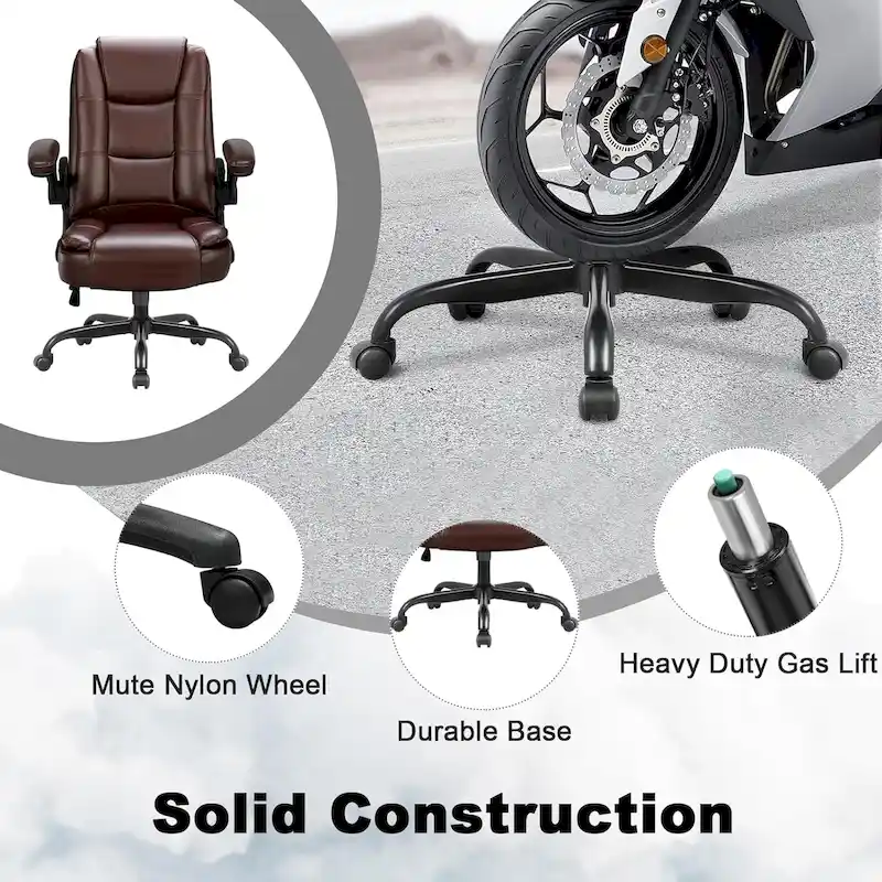 Big and Tall Ergonomic High Back Adjustable Height Leather Executive Chair with Padded Flip-up Arms
