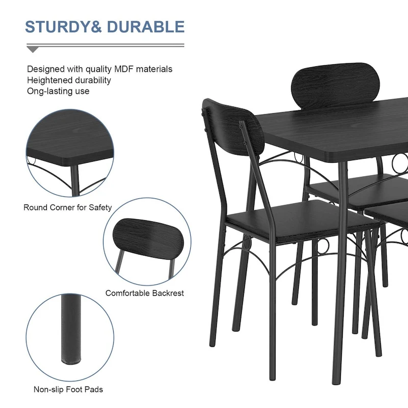 VECELO Dining Table Set, Kitchen Table with 2/4 Chairs, Metal and Wood Rectangular 3/5-Piece Dining Set
