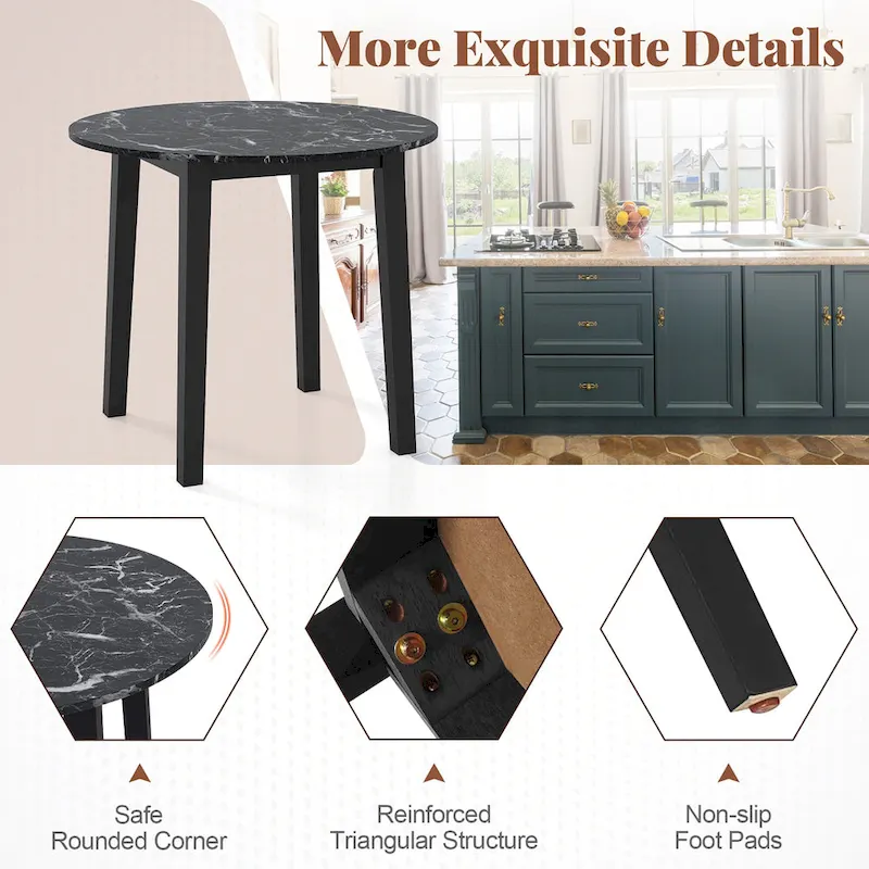 Gymax 35 Kitchen Table Round Dining Table w/ Marble-textured Veneer