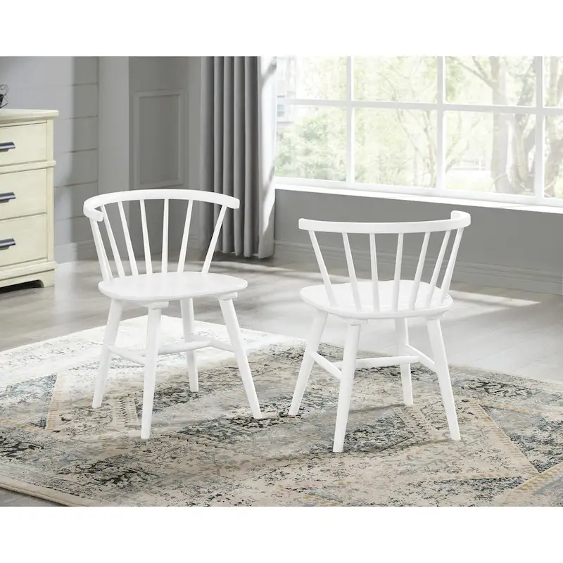 Roundhill Alwynn Wooden Spindle Back Dining Chairs, Windsor Chairs, Set of 2, White
