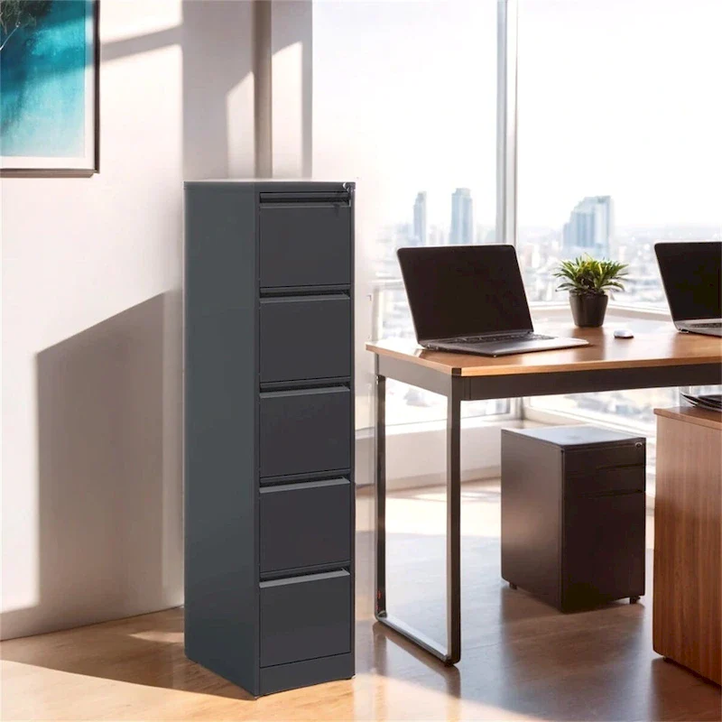 5 Drawer Vertical File Cabinet w/Lock Office Home Steel File Cabinet