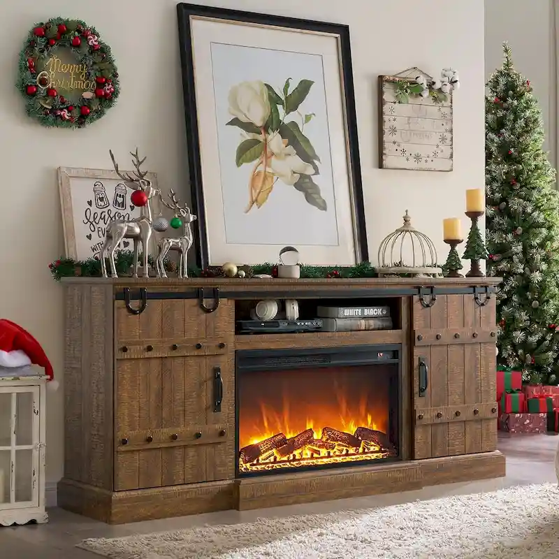 Farmhouse Fireplace TV Stand, Entertainment Center, Media Console