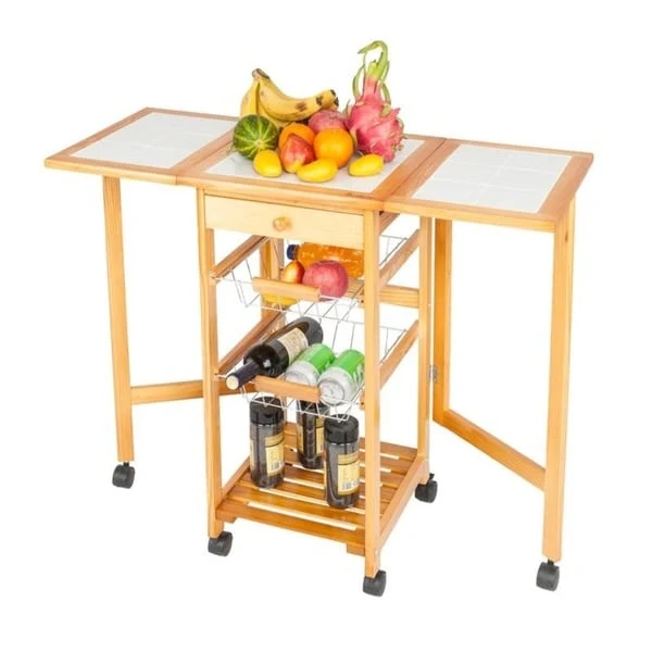 White & Yellow Rolling Kitchen Island Cart, 1-Person, 35.8 x 14.6 x 29.52 in