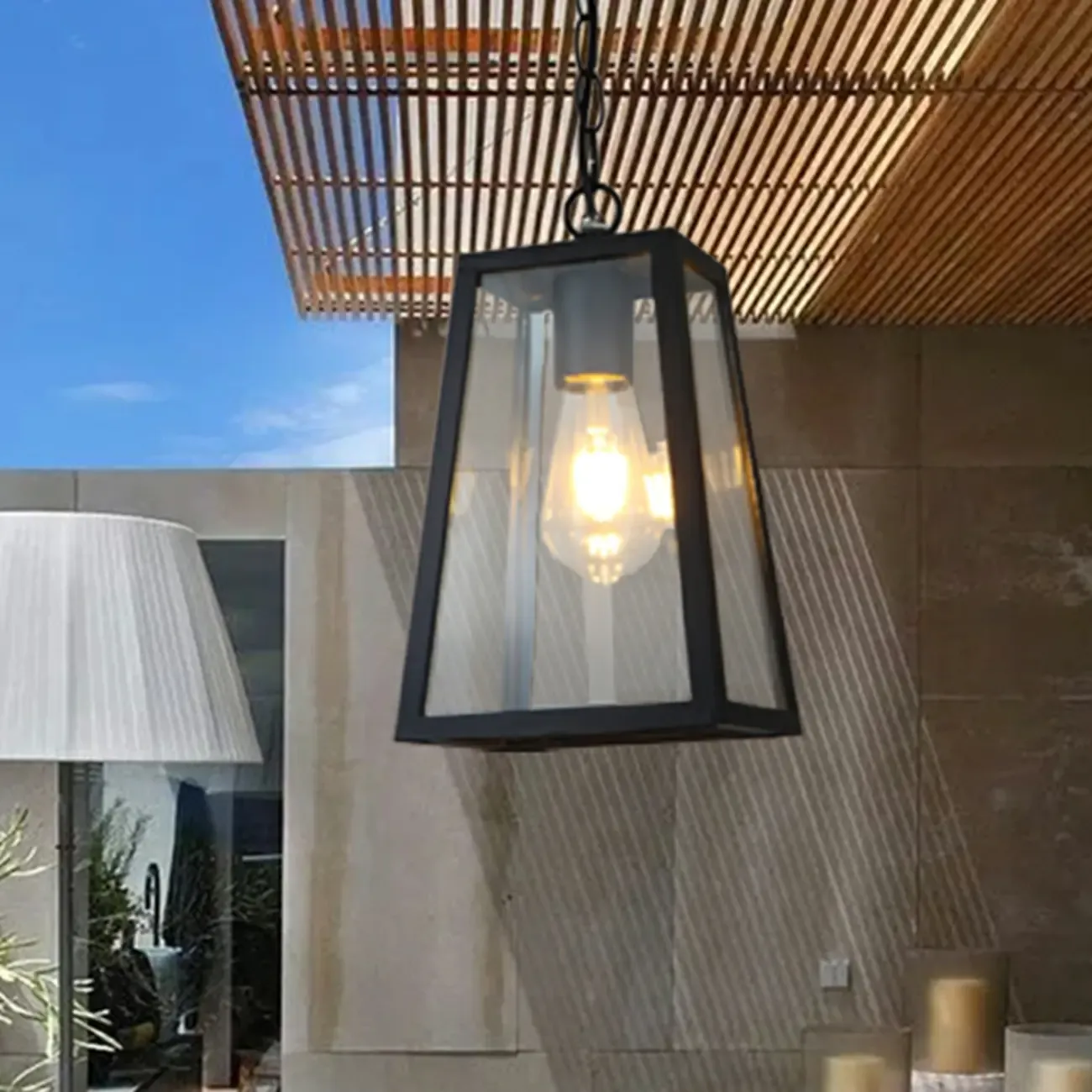 Industrial Black Metal Courtyard Pendant Lights in Adjustable