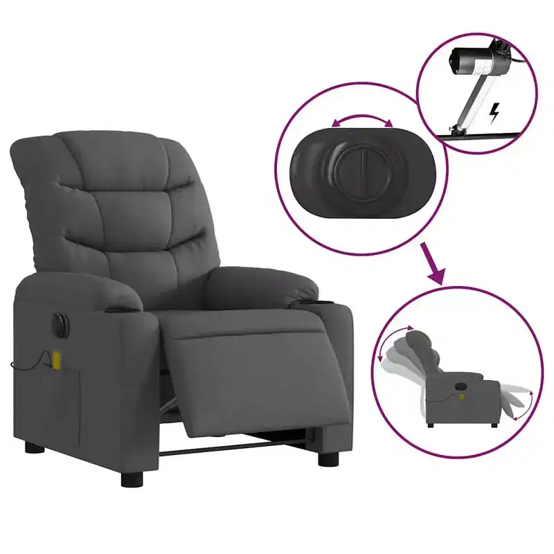 Dark Gray Fabric Electric Massage Recliner Chair, 1-Seat