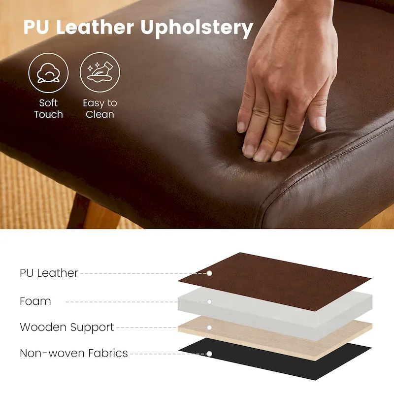 Glitzhome Set of 4 Faux Leather Upholstered Side Dining Chairs with V-shaped Wood Legs