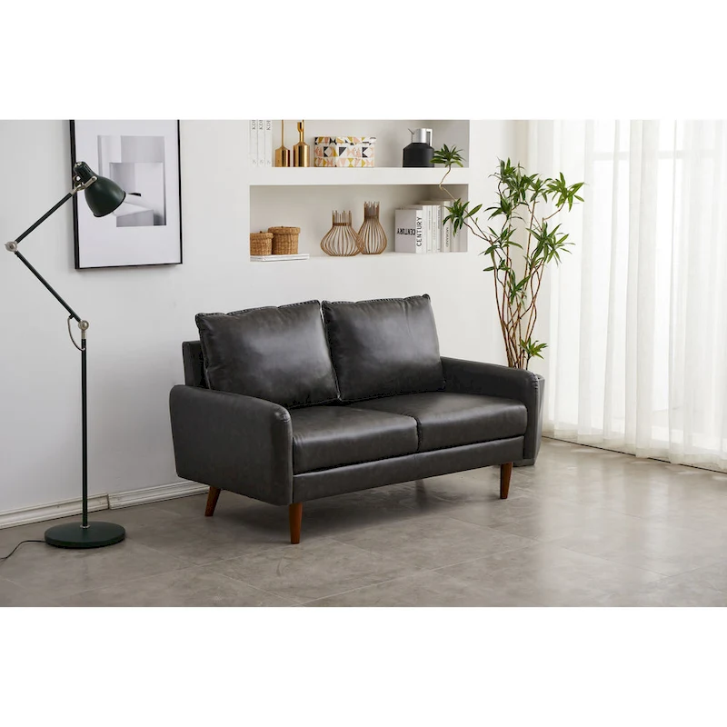 Faux leather 58  Square Arm Loveseat