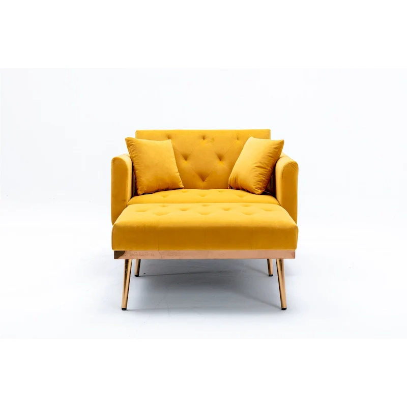 Velvet Upholstered Tufted Living Room Sleeper Sofa Chair With Rose Golden feet