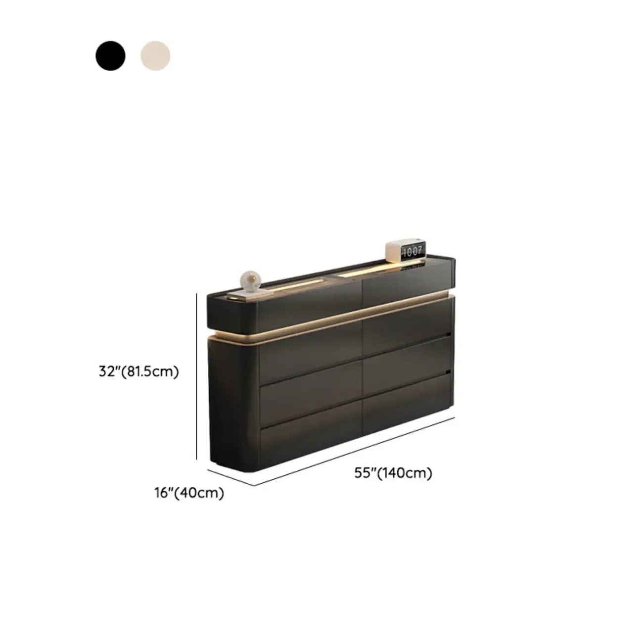 LED Light Wooden Glass Black Sideboard with Drawers Shelves