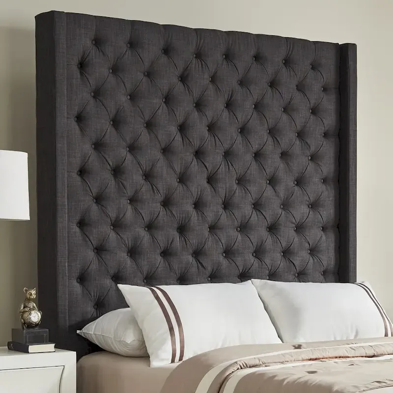Button-Tufted Wingback Upholstered Headboard – Elegant Bedroom Accent