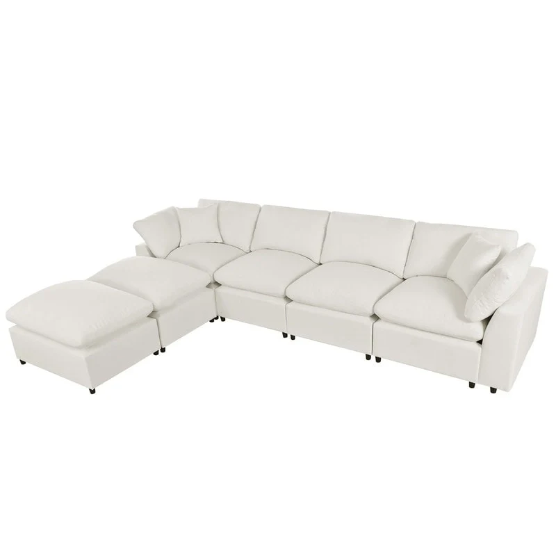U-Shape Sectional Sofa, 2 Large Chaise with Removable Ottomans