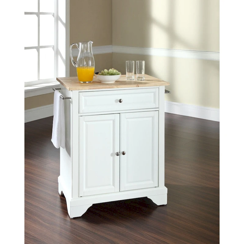 LaFayette Stainless Steel Top Portable Kitchen Island in White Finish - 18d x 31w x 35h