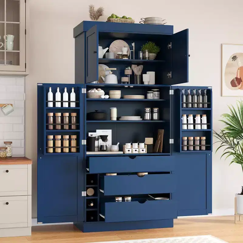 Whisen 77''H Freestanding Kitchen Storage Pantry, Large Dining Storage Cabinet Cupboard Sideboards With Door Shelves, Adjustable Shelves