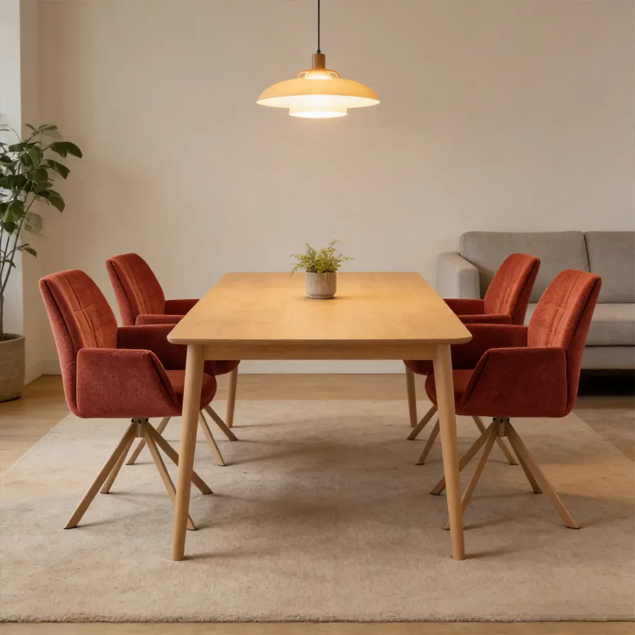 Red Swivel Modern Curved Back Fabric Arm Dining Chair