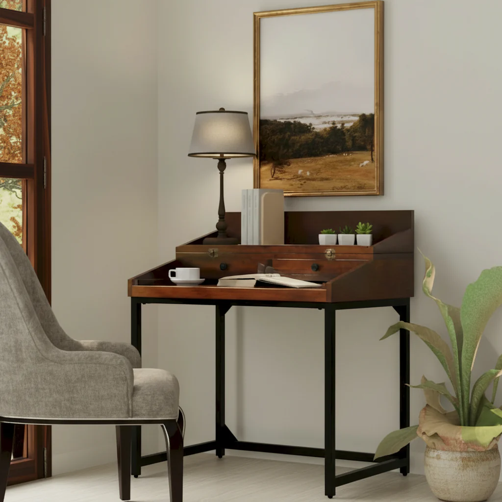 Raleigh Rustic Top Writing Desk - Chestnut/Black