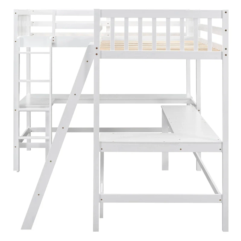 Twin L-Shaped Loft Bed with Desks