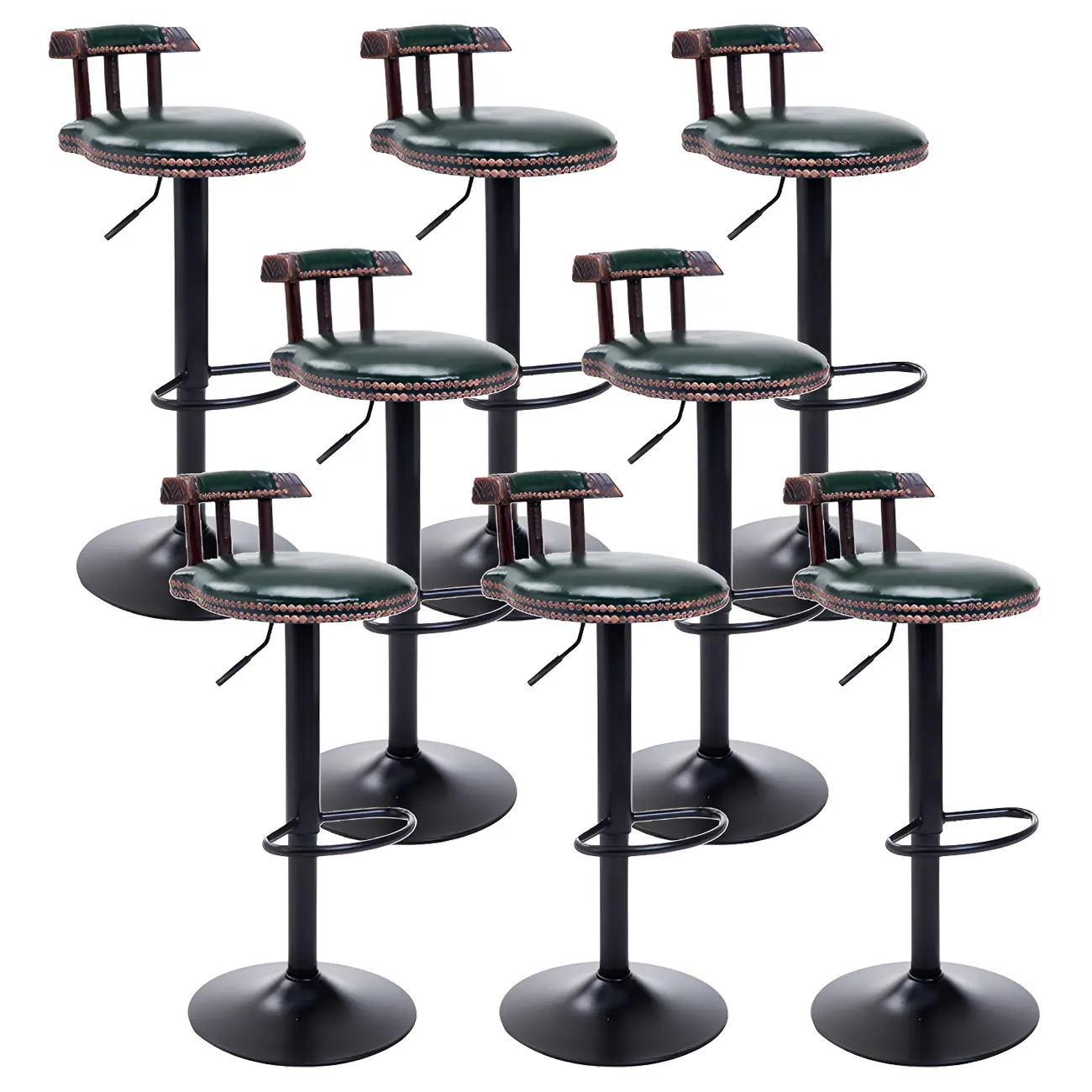 Industrial Round Leather Adjustable Bar Stools