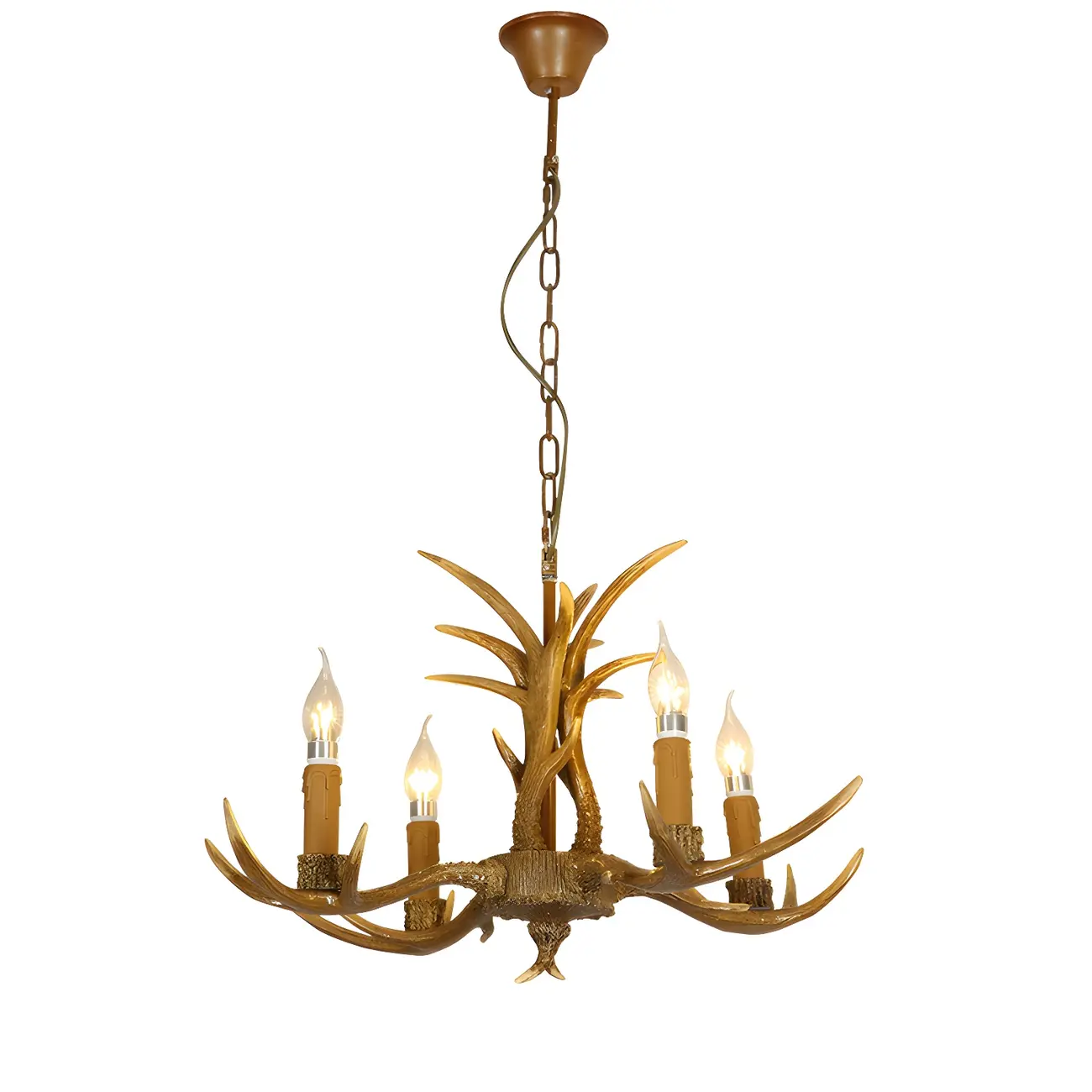 Gold Antler Shape Resin Rustic Chandelier Lighting