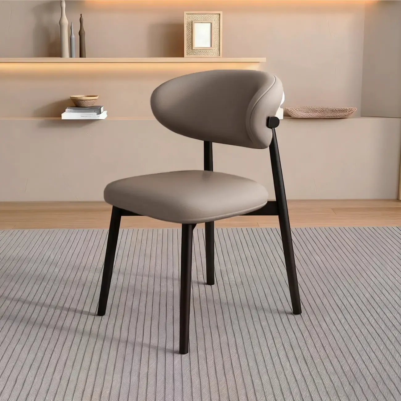 Modern Leather Wood Dining Chair Set of 2