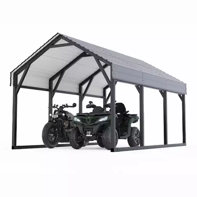 12x13 ft Metal Carport Shed, Reinforced Frame and Steel Roof for All-Weather Use, Permanent Shelter for Cars, Motorcycles, ATVs, or Boats