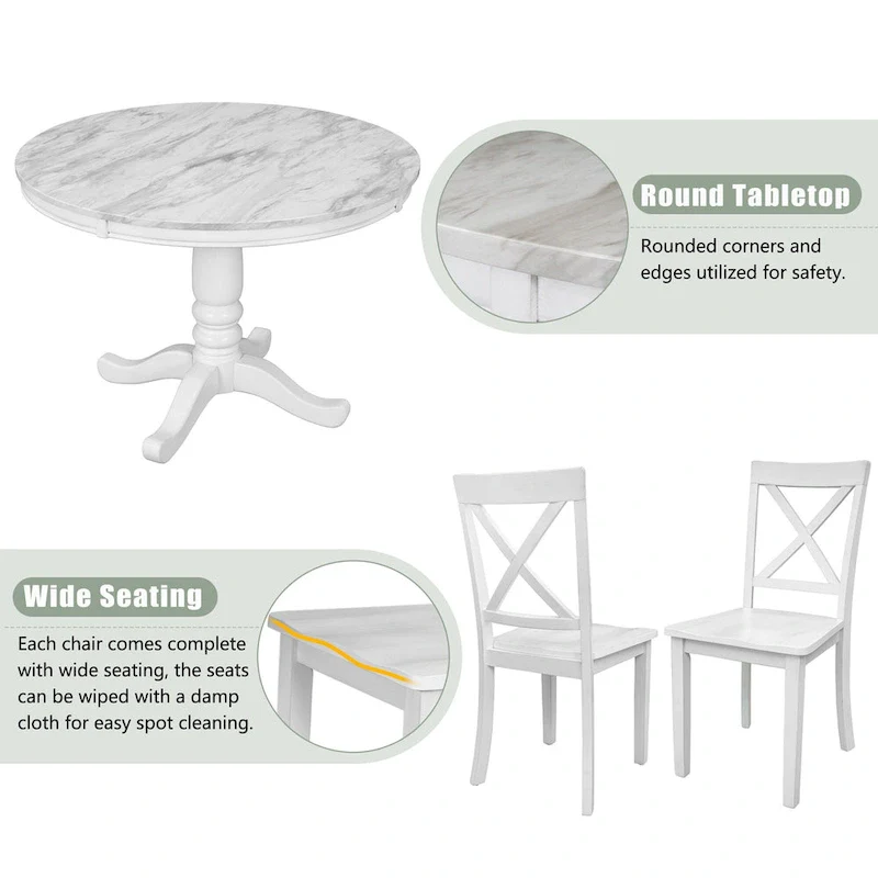 5-Piece Modern Wooden Dining Set with Round Table & Chairs