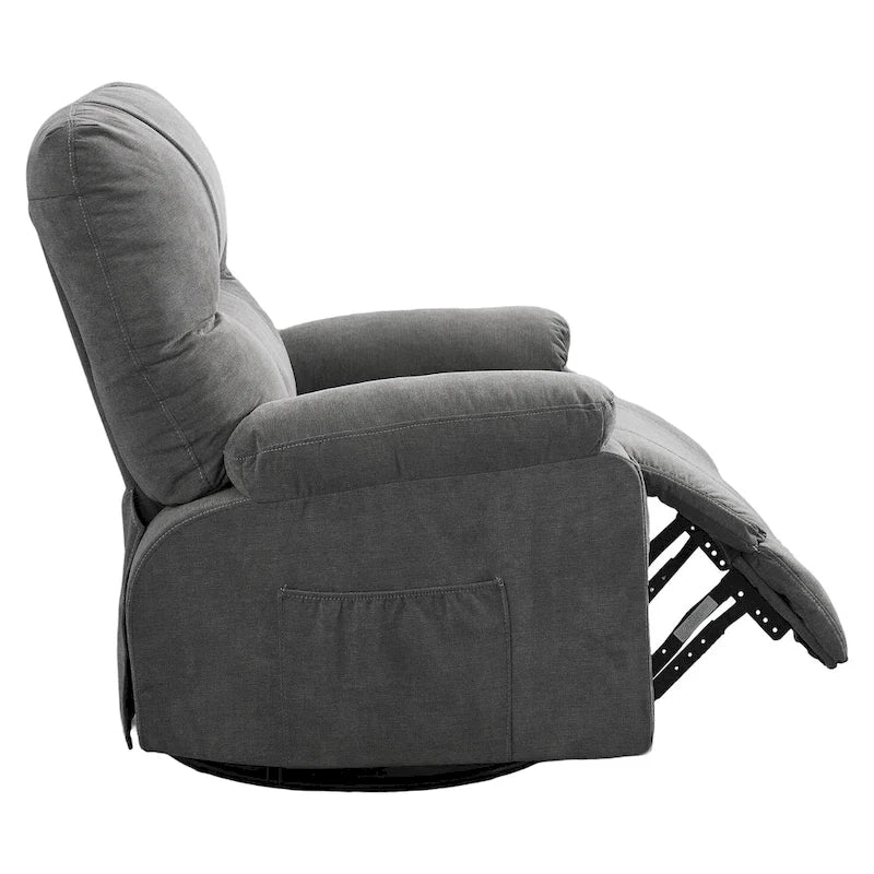 360 Swivel Manual Recliner Single Sofa Chair Fabric Lounge Chair with Pull Out Footrest and Side Pockets