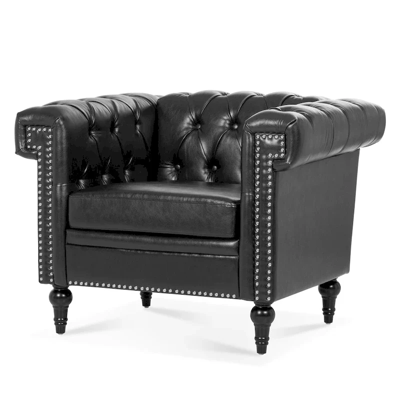 Black Modern 39 Tufted Accent Chair with Nailheads