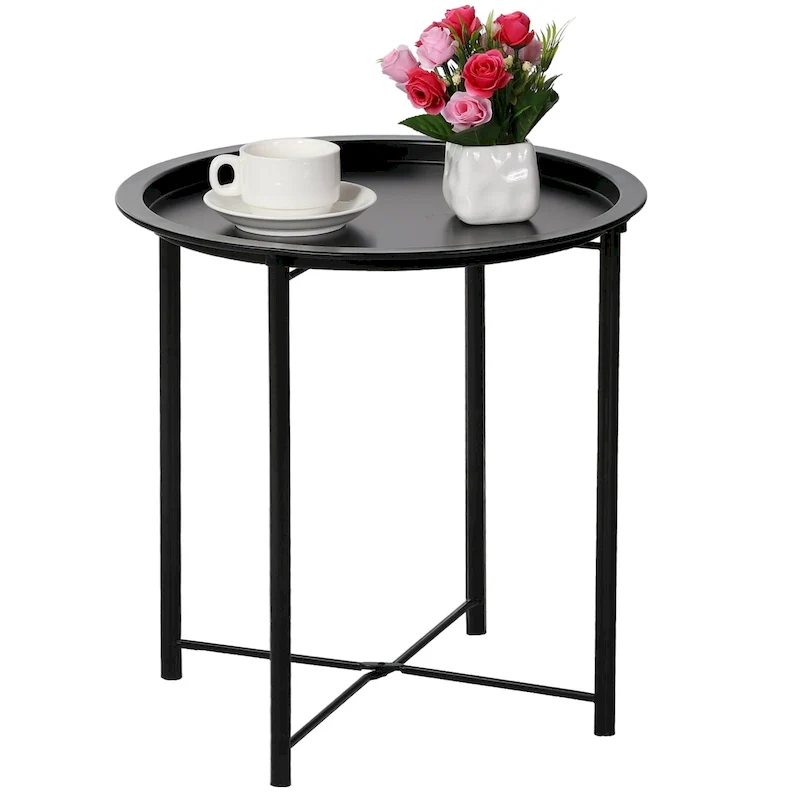 Folding Round TV Tray Table, Small Round Steel Side Table, No Assembly Required - 18.5 x 18.5 x 19.7 in