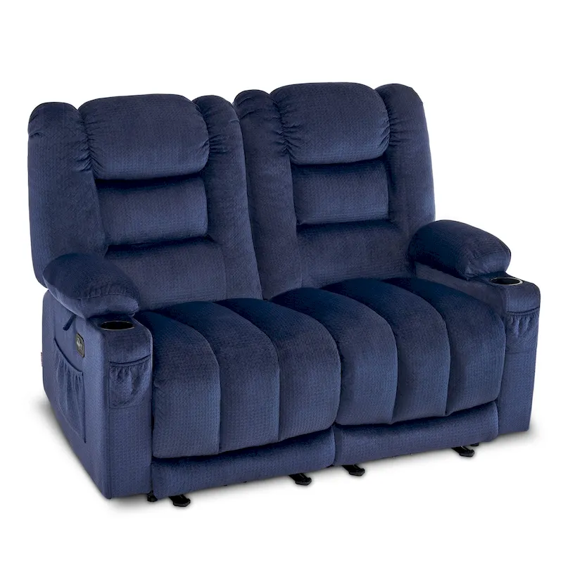 MCombo Power Reclining Loveseat Sofa with Heat and Massage, Fabric PR648