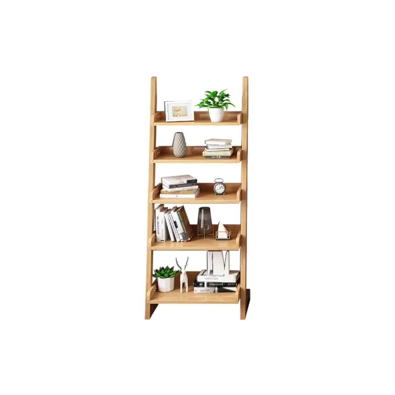 Narrow Modern Solid Wood 5-Tier Open Ladder Bookcase