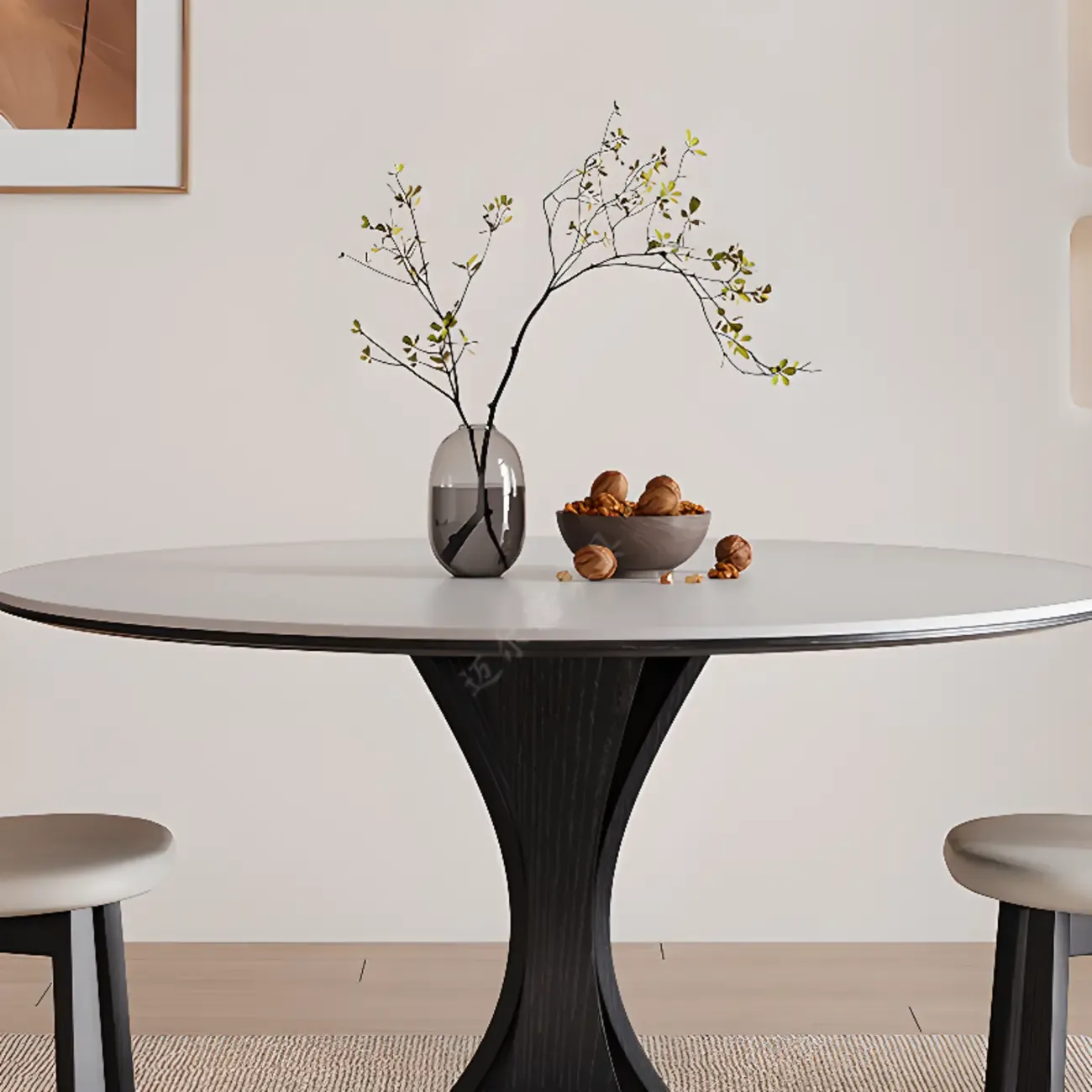 Modern Simple Black Wood Round Dining Table